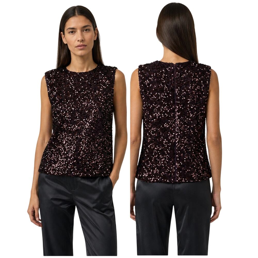 Sachin & Babi NWT Josephine Sequin Blouse Sleeveless Boat Neck Plum Purple Sz S